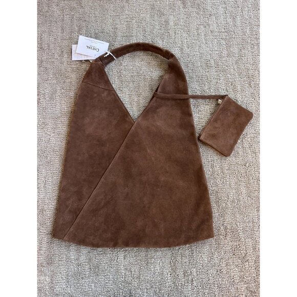 NWT CHEVAL Firenze Suede Genuine Leather Hobo Bag Pouch Cognac Tan Italy - Picture 1 of 11